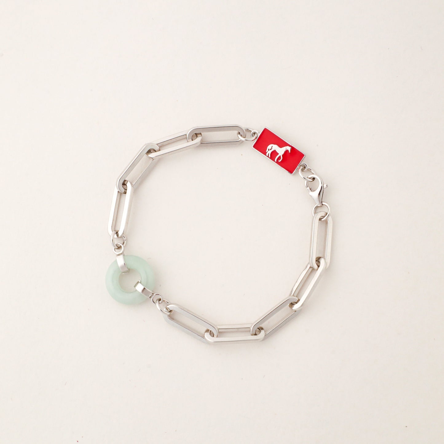 Horse Happiness and Wealth Bracelet with Grade A Burmese jade, white gold, lifestyle shot - Crowned