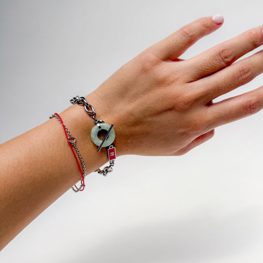 Full Blessing Wealth Bracelet with Grade A Burmese jade and wealth charm, silver, alternate angle