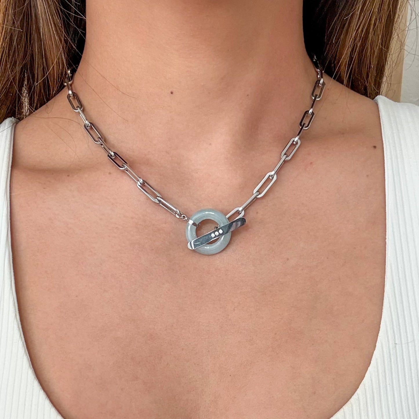 Fortune's Link Necklace, silver-plated lucky chain necklace, close-up detail - Crowned