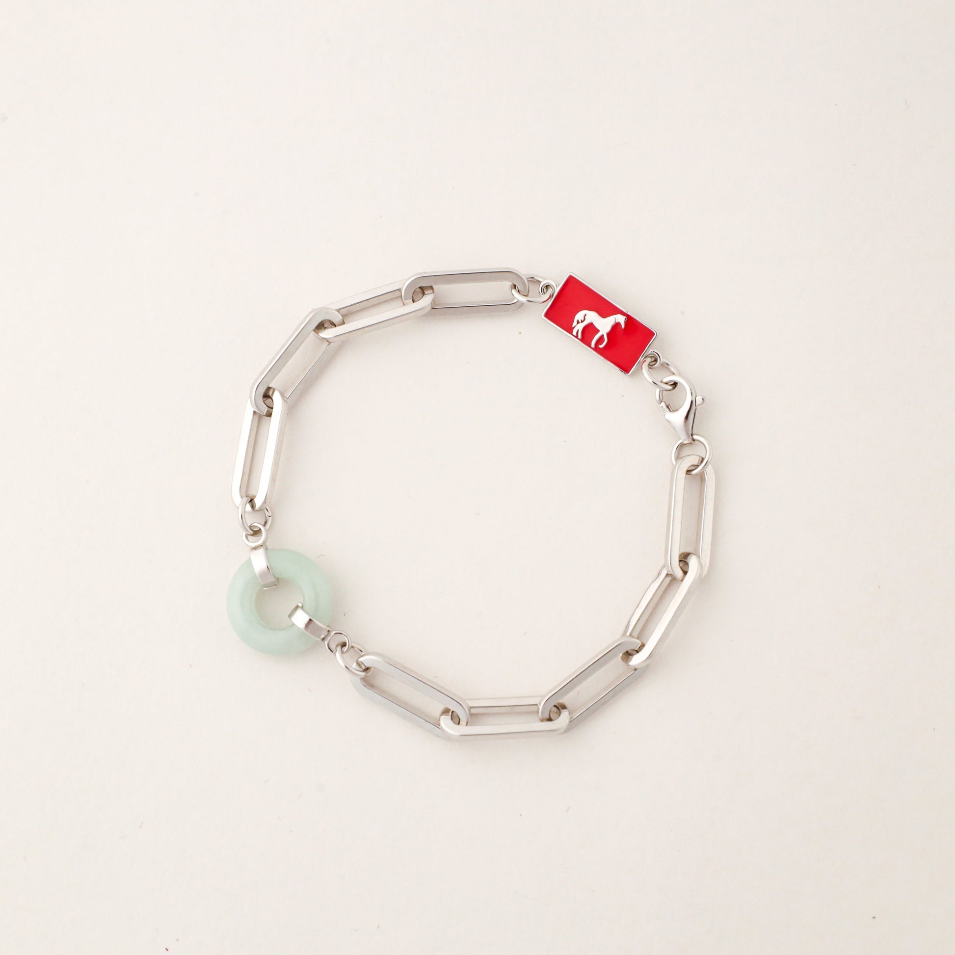 Horse Happiness and Wealth Bracelet with Grade A Burmese jade, white gold, lifestyle shot - Crowned