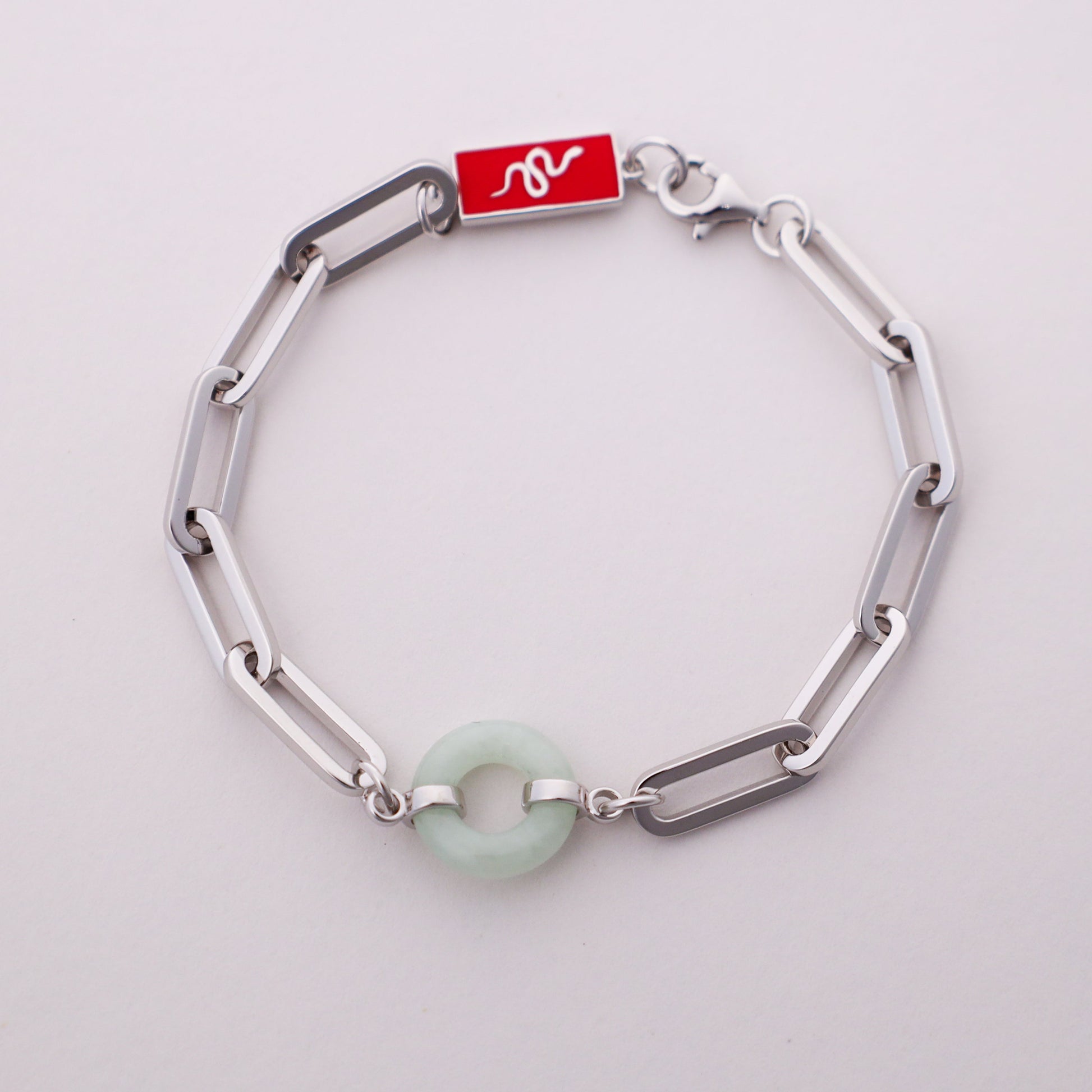 Snake Happiness and Wealth Bracelet with Grade A Burmese jade, white gold, lifestyle shot - Crowned