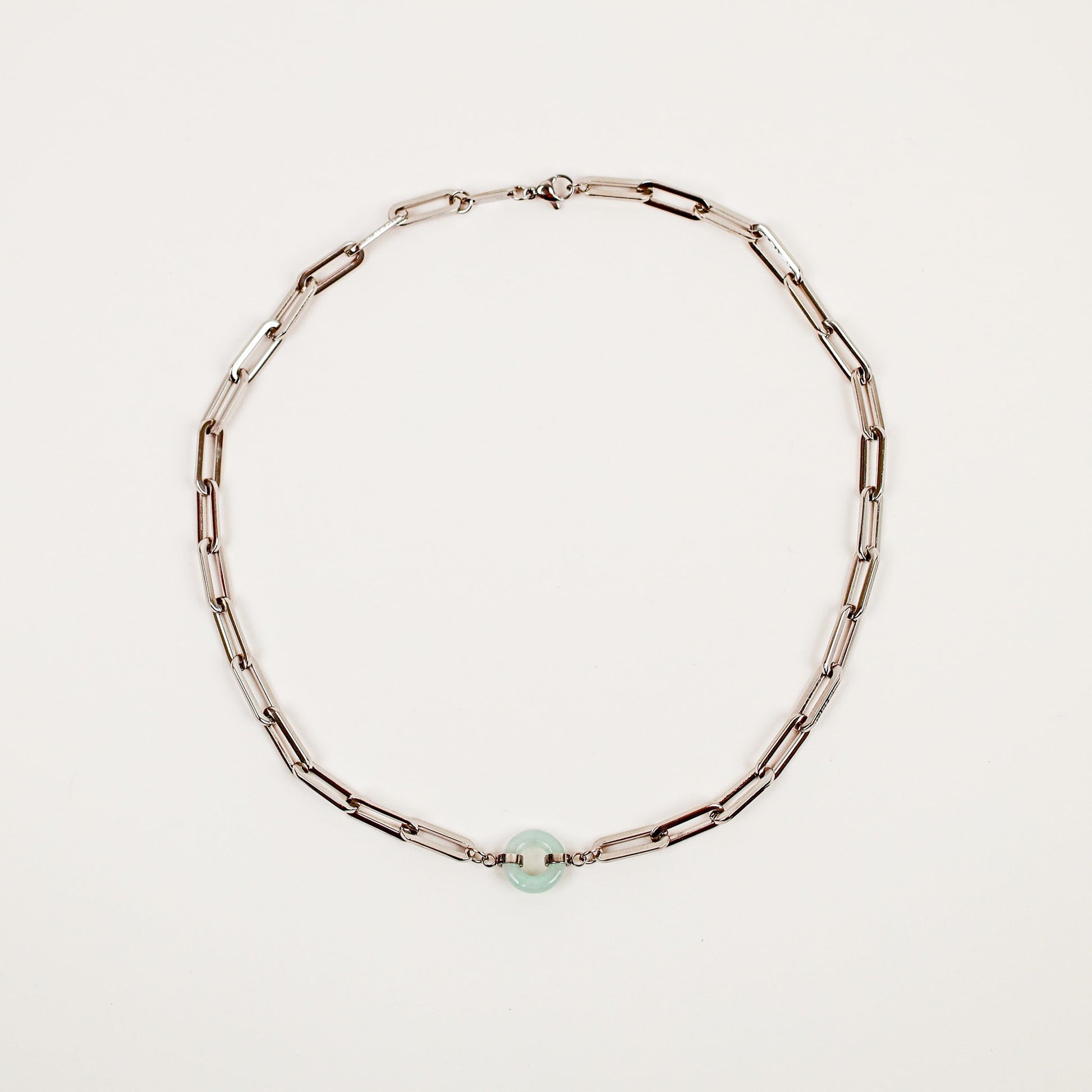 Happiness and Wealth Necklace with jade pendant, silver-plated, lifestyle shot - Crowned