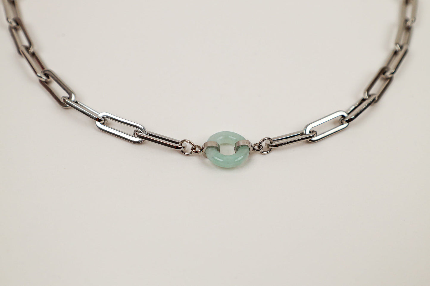 Happiness and Wealth Necklace with jade pendant, silver-plated, close-up detail - Crowned
