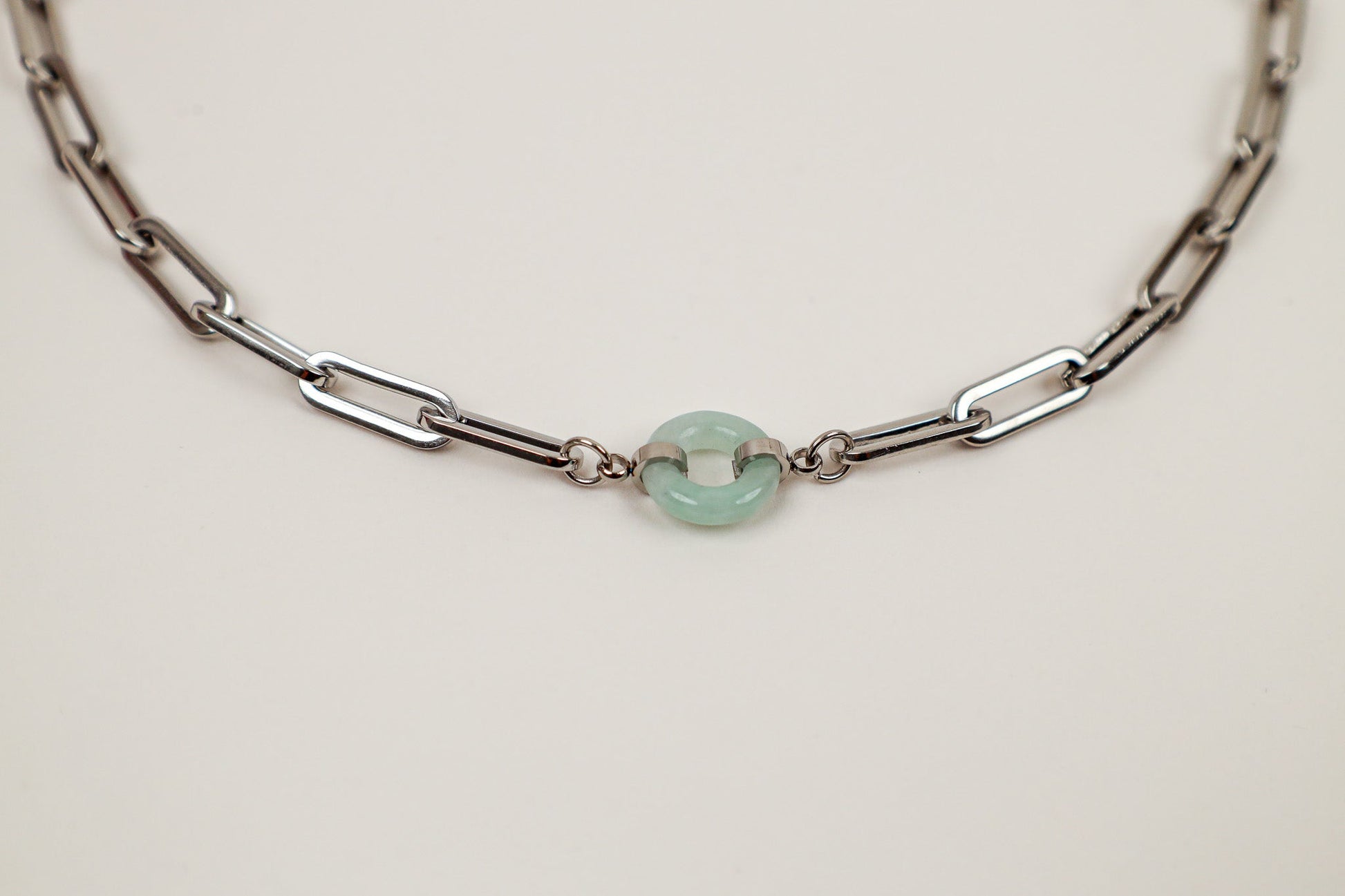 Happiness and Wealth Necklace with jade pendant, silver-plated, close-up detail - Crowned