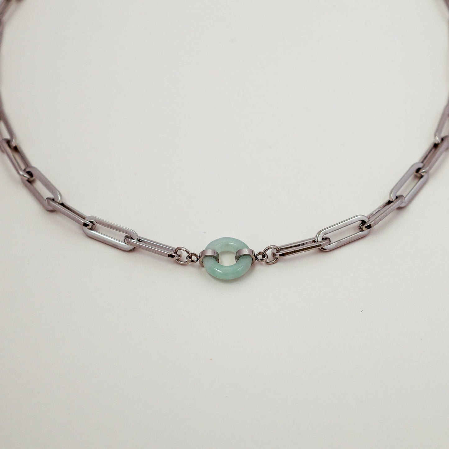 Happiness and Wealth Necklace with jade pendant, silver-plated, alternate angle - Crowned