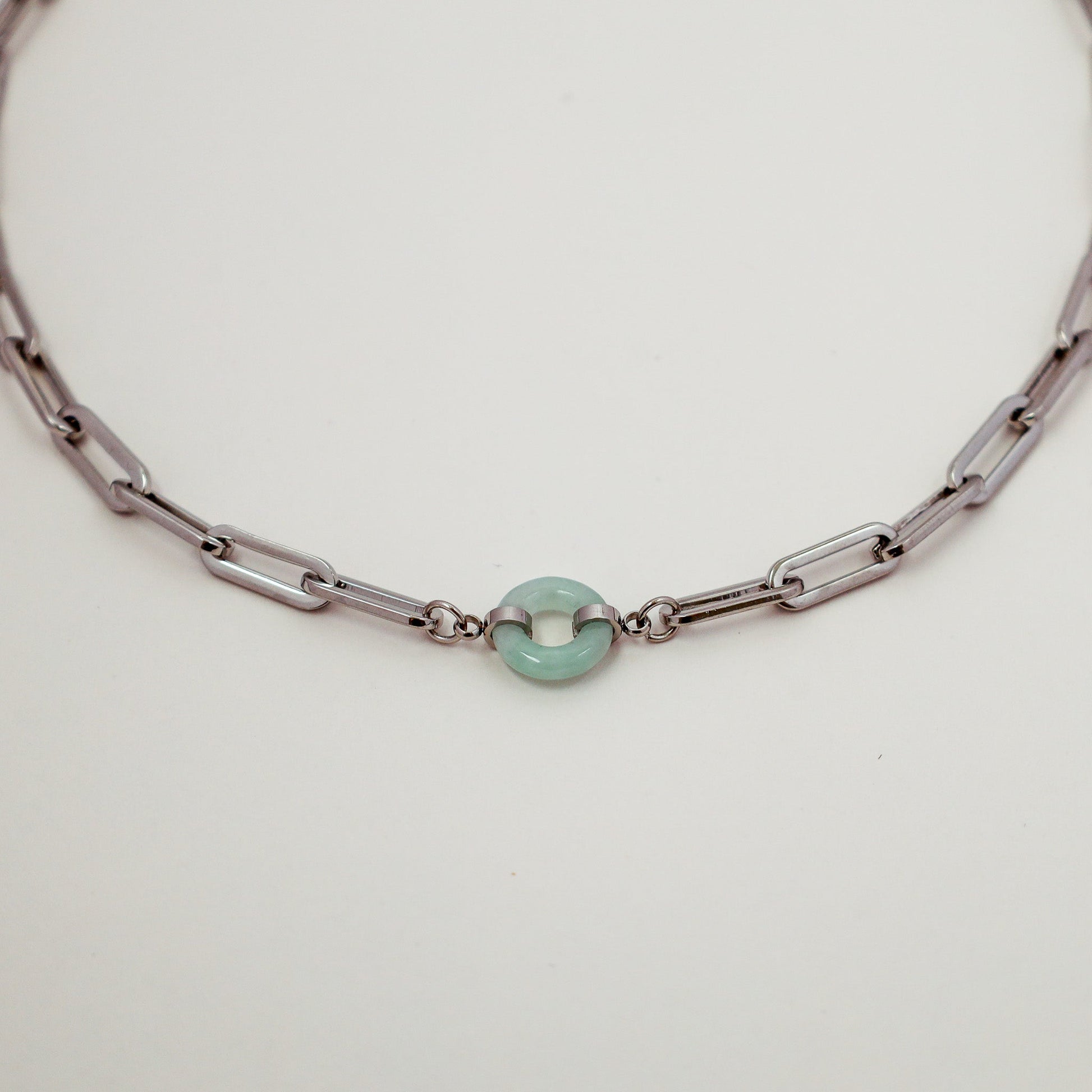Happiness and Wealth Necklace with jade pendant, silver-plated, alternate angle - Crowned
