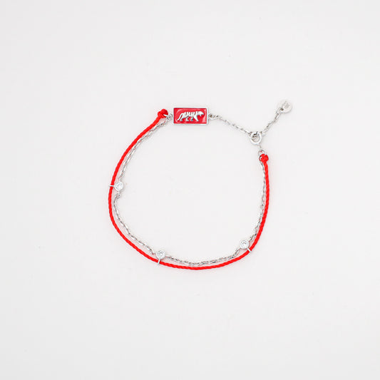 Tiger zodiac red string bracelet with silver chain - Crowned