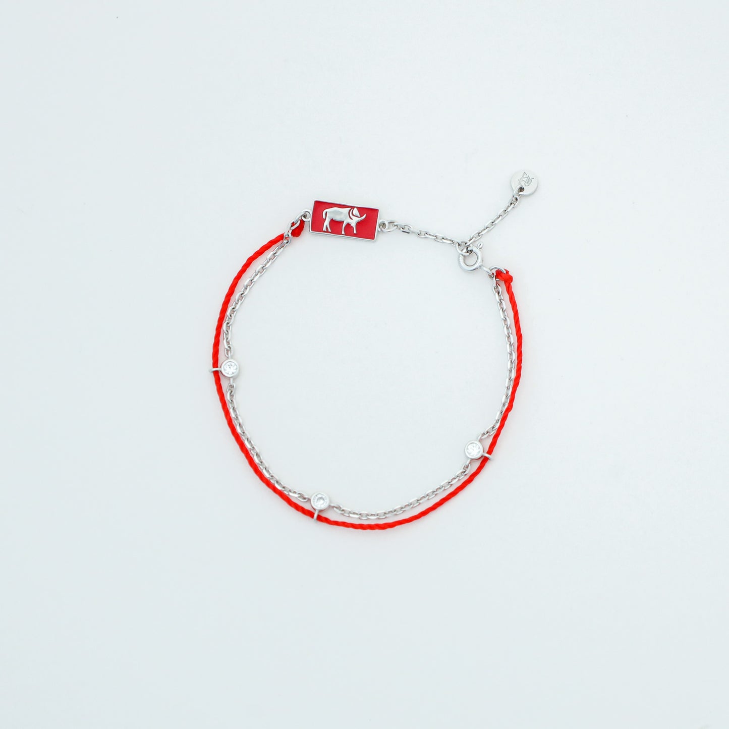Ox zodiac red string bracelet with silver chain - Crowned