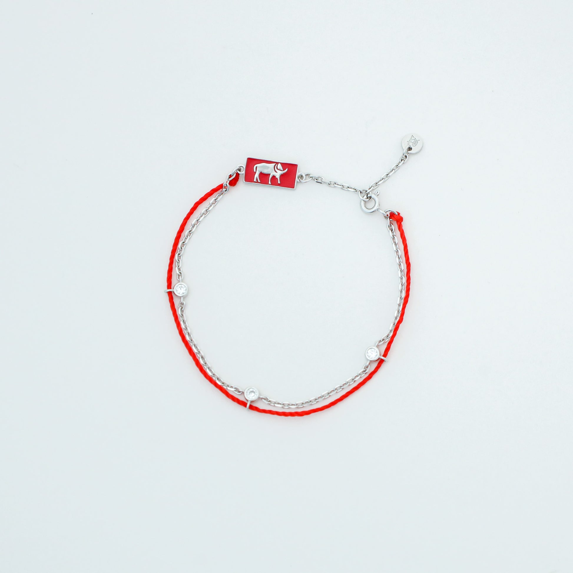 Ox zodiac red string bracelet with silver chain - Crowned