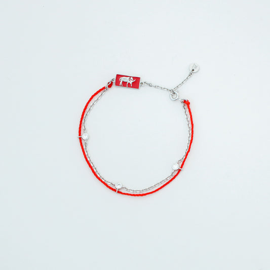 Ox zodiac red string bracelet with silver chain - Crowned