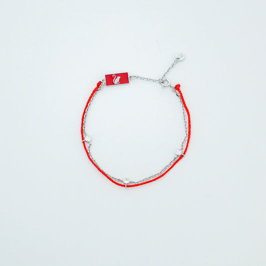 Monkey zodiac red string bracelet with silver chain - Crowned