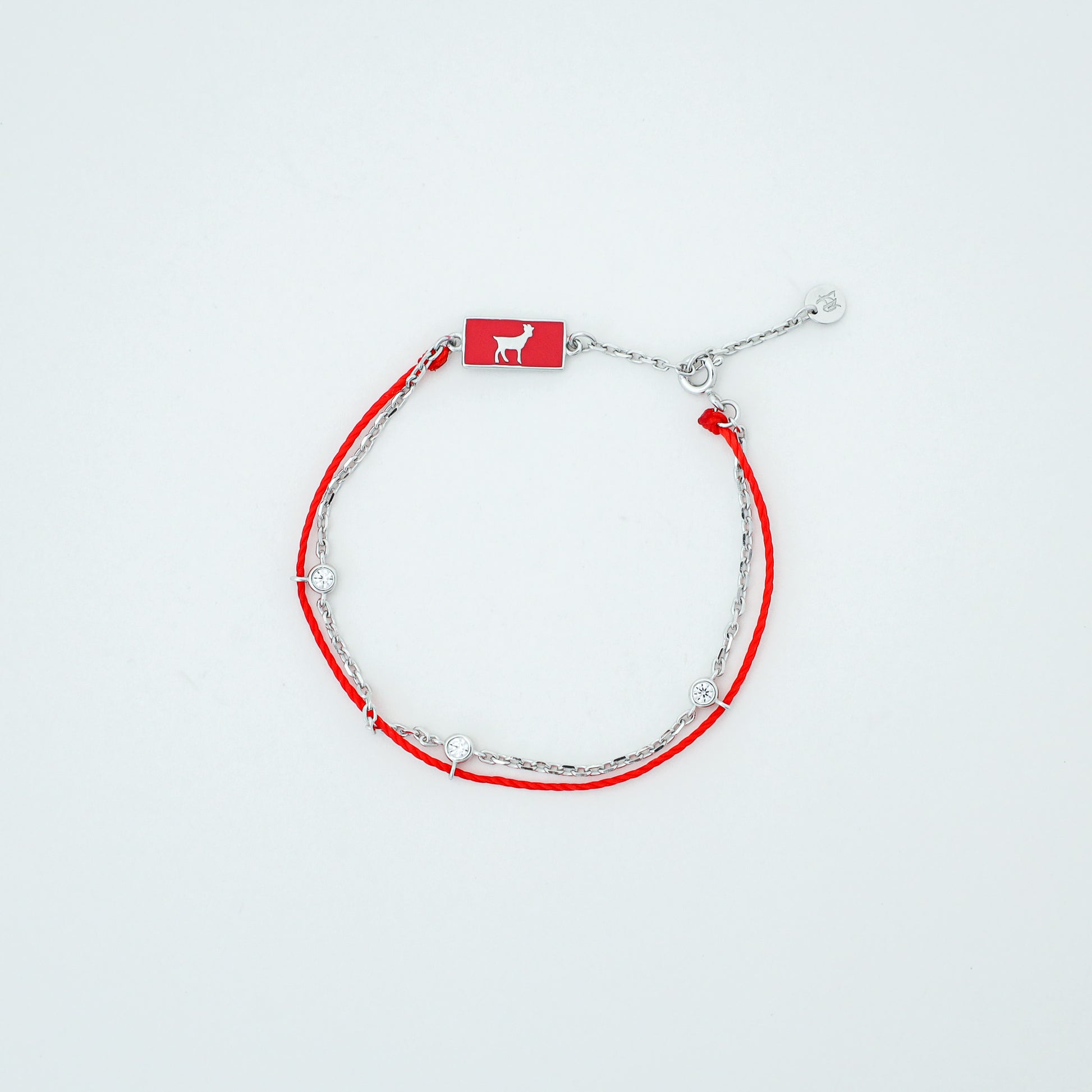 Goat zodiac red string bracelet with silver chain - Crowned