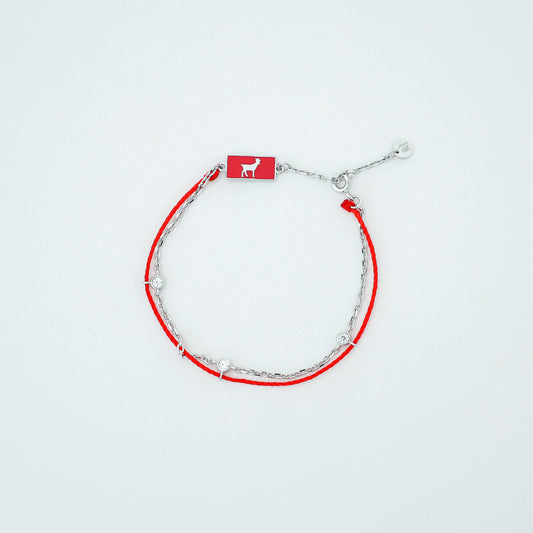 Goat zodiac red string bracelet with silver chain - Crowned