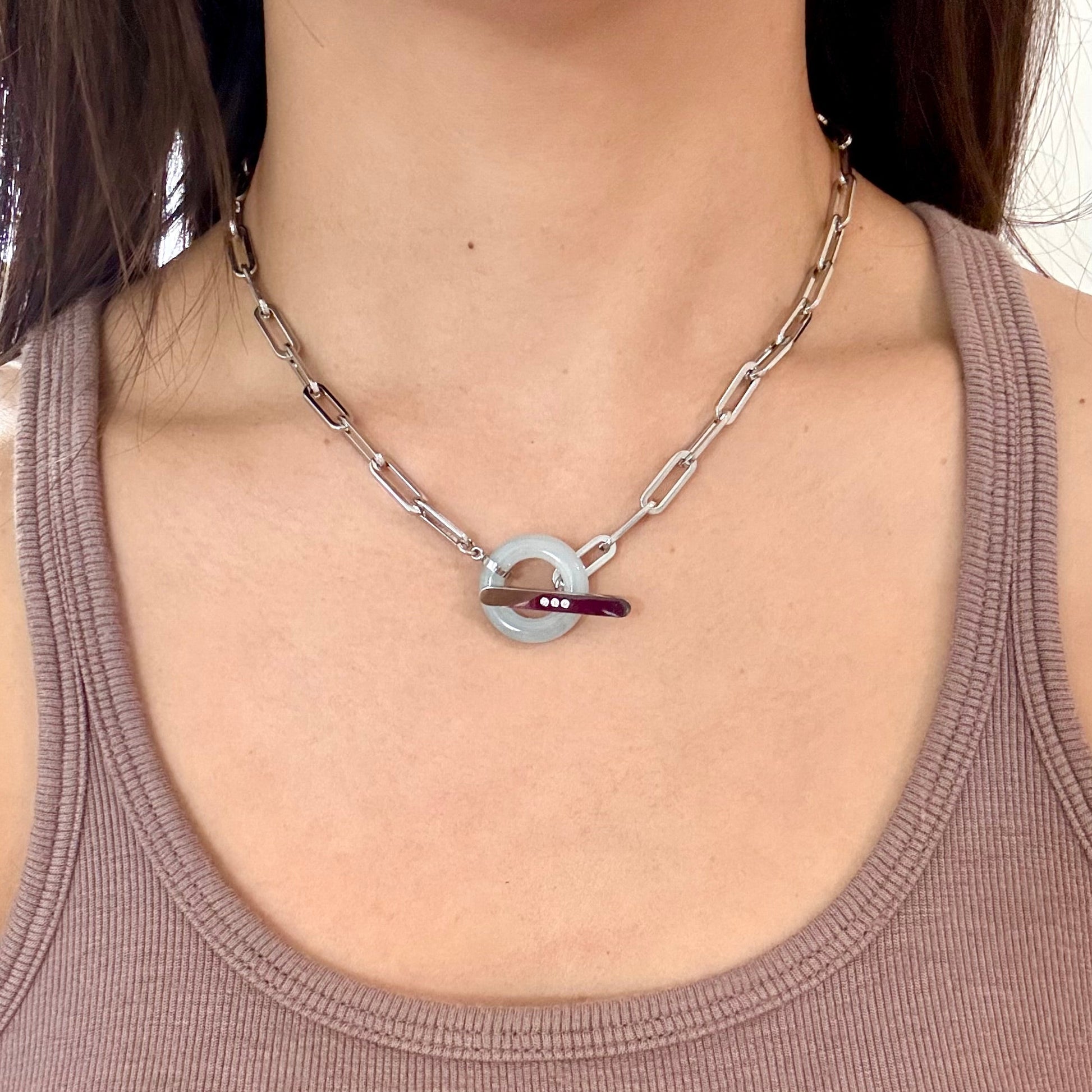 Fortune's Link Necklace, silver-plated lucky chain necklace, wrist view - Crowned