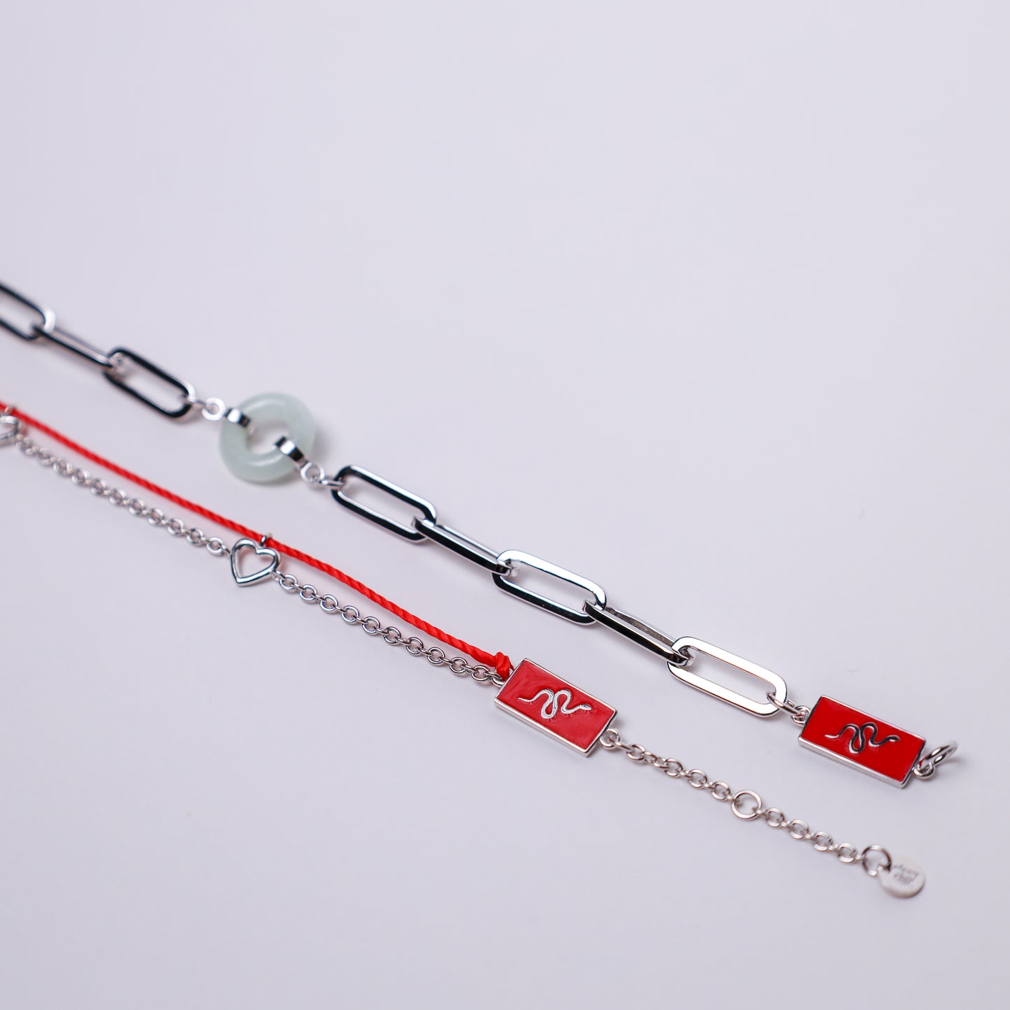 Silver Snake Red String Good Luck Bracelet