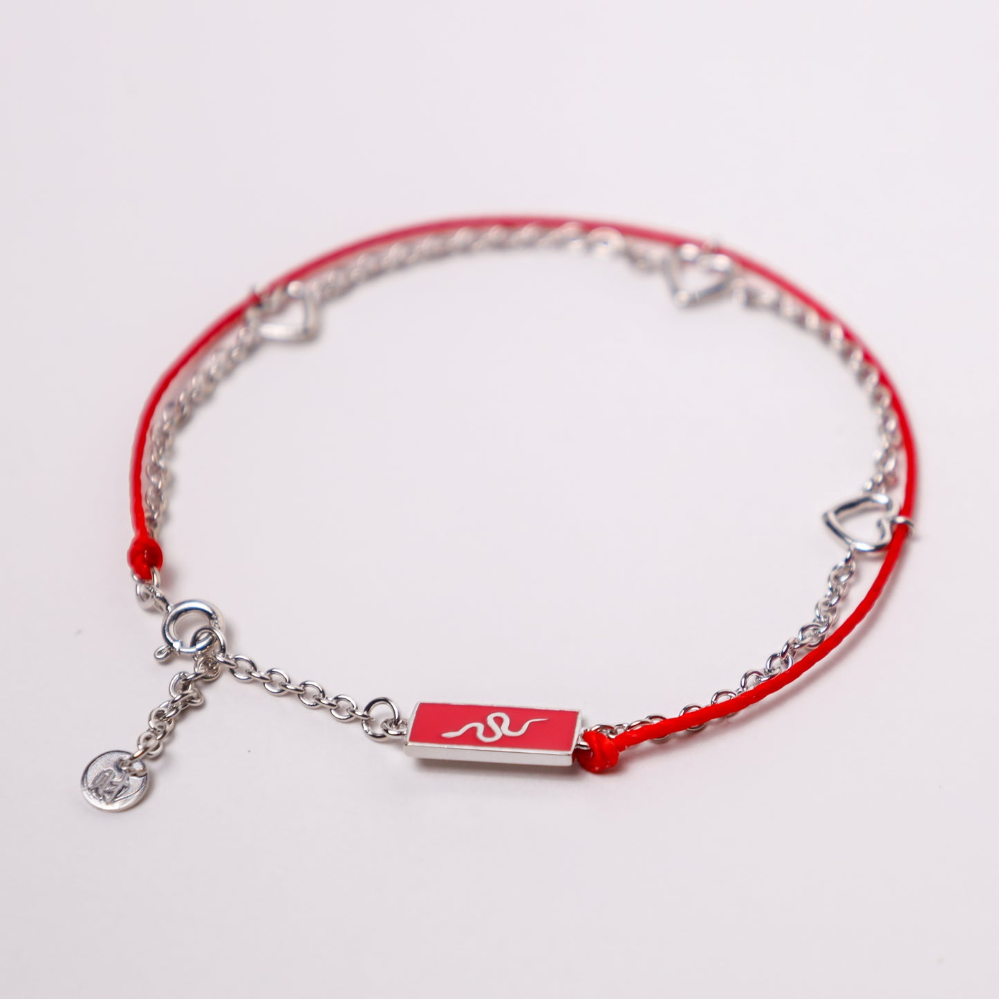 Silver Snake Red String Good Luck Bracelet