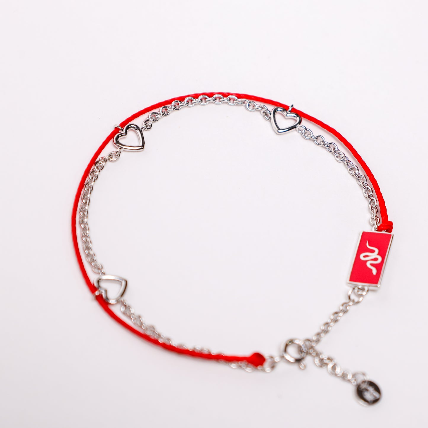 Silver Snake Red String Good Luck Bracelet