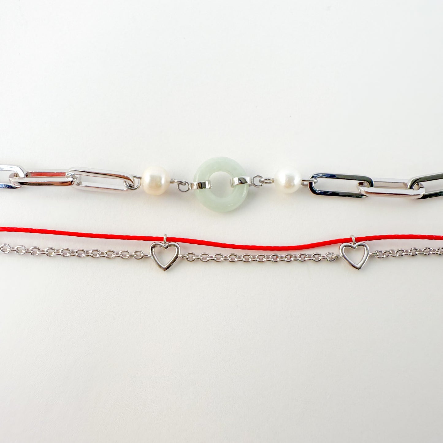 Heart Silver Red String Good Luck Bracelet