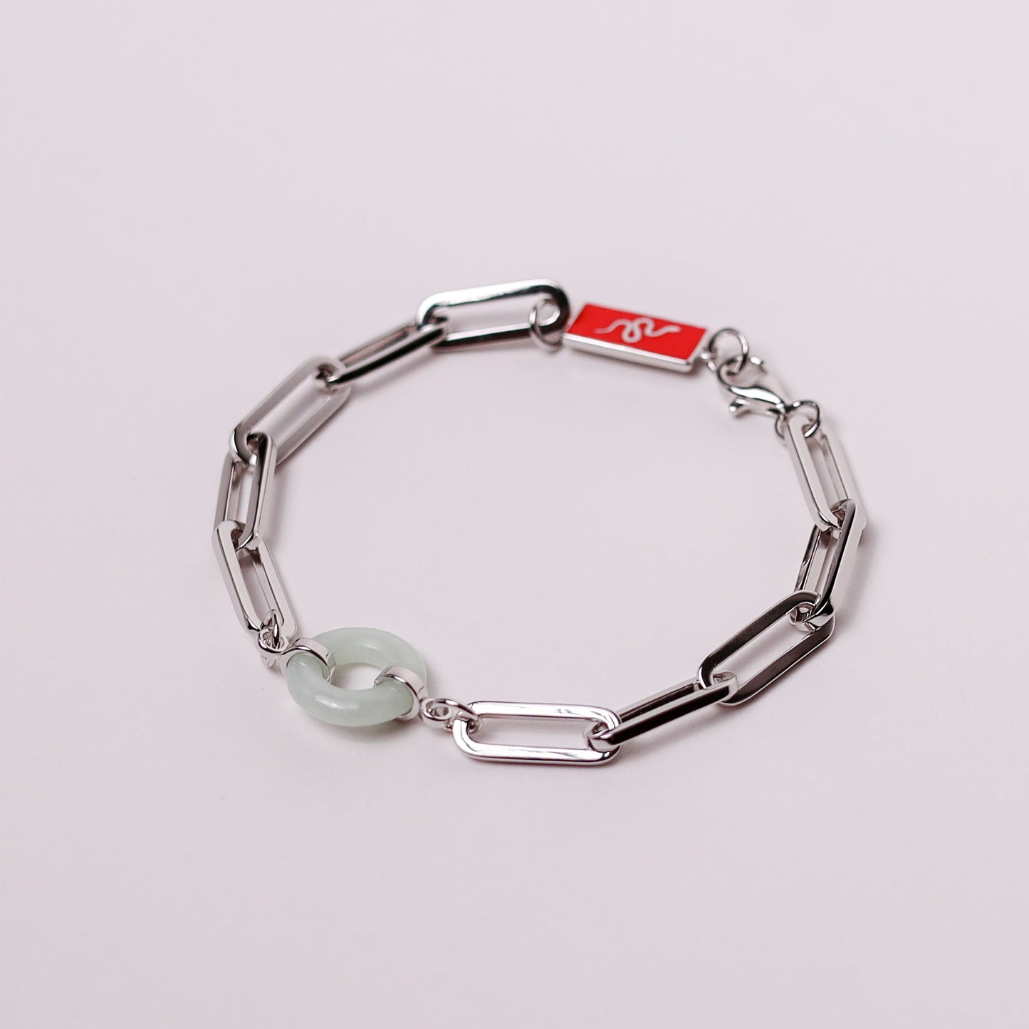 Snake Happiness and Wealth Bracelet with Grade A Burmese jade, white gold, close-up detail - Crowned