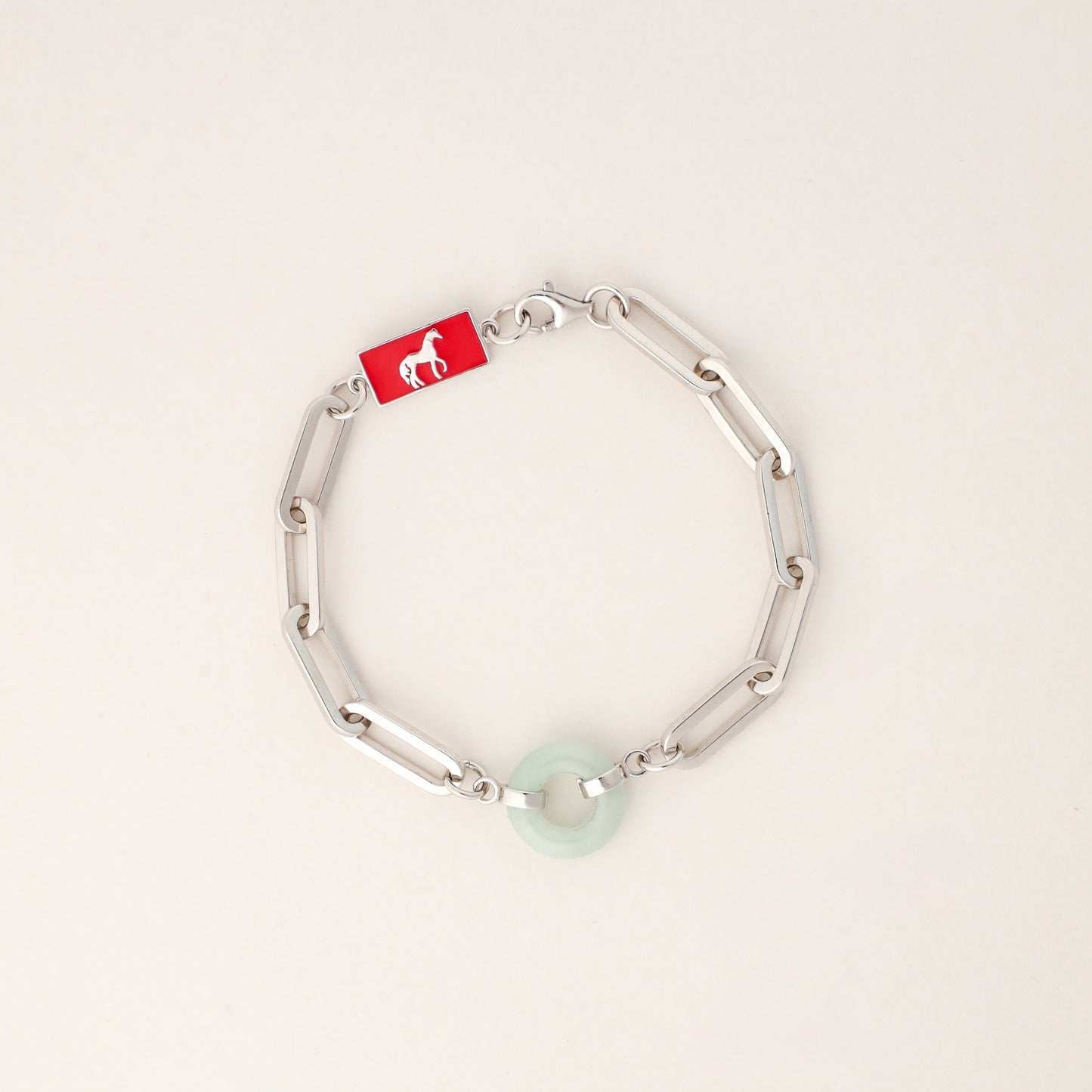 Horse Happiness and Wealth Bracelet with Grade A Burmese jade, white gold - Crowned