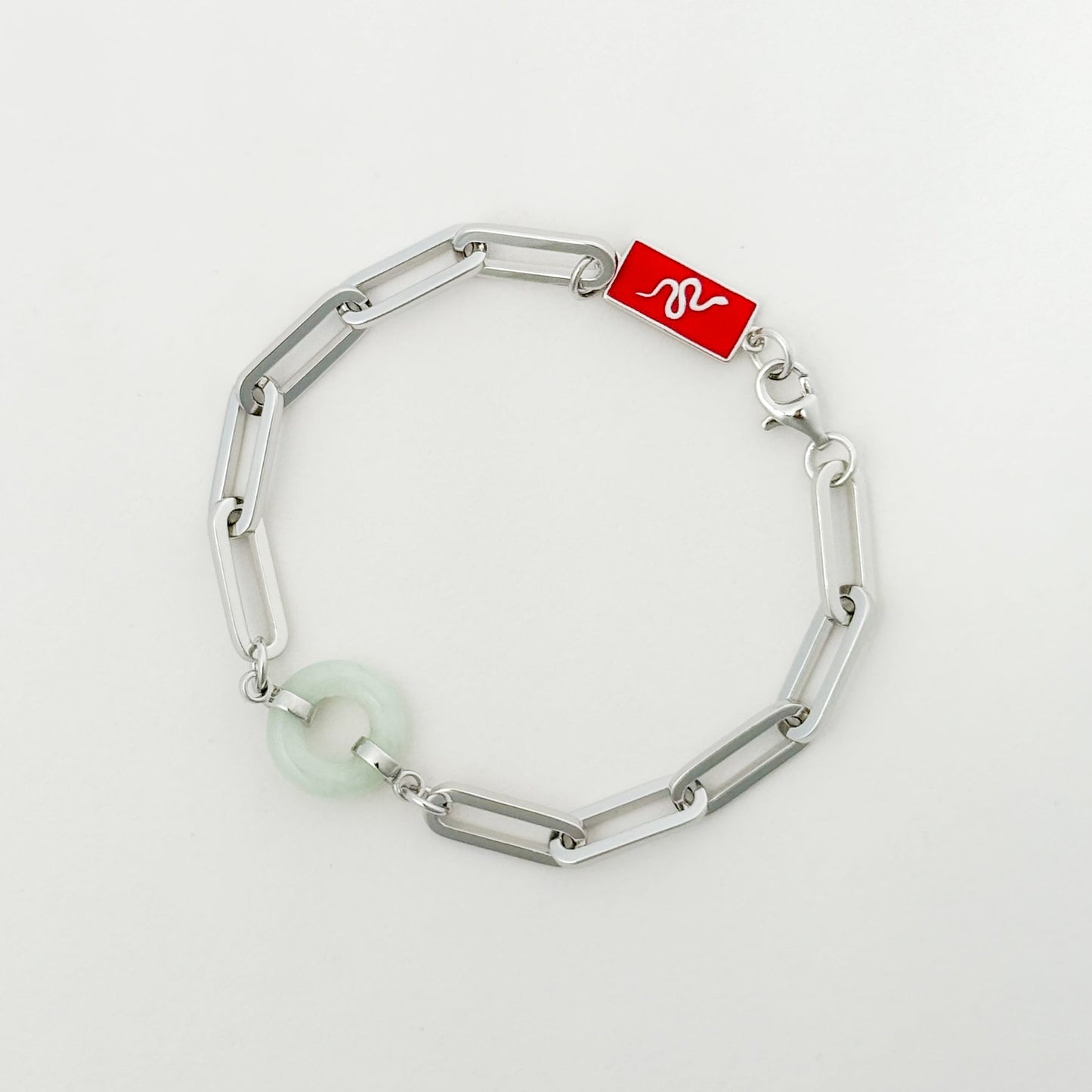 Snake Happiness and Wealth Bracelet with Grade A Burmese jade, white gold - Crowned