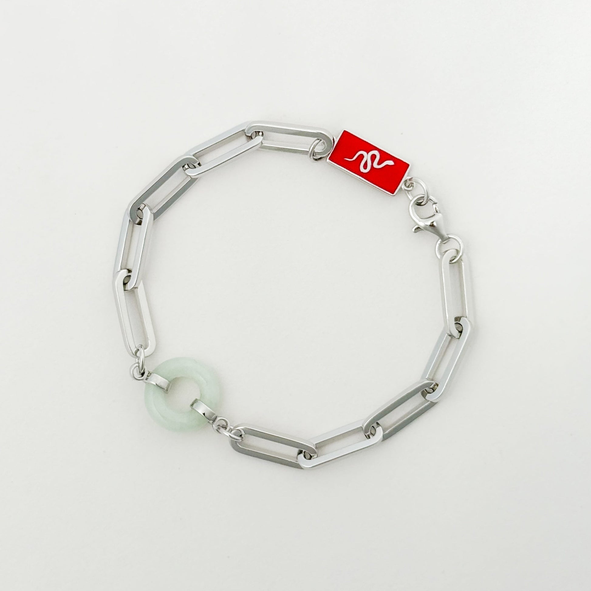 Snake Happiness and Wealth Bracelet with Grade A Burmese jade, white gold - Crowned