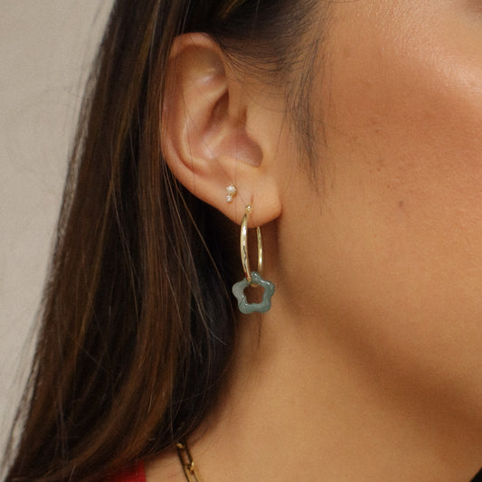 Blossoming Future Earrings, gold floral drop earrings, alternate angle - Crowned