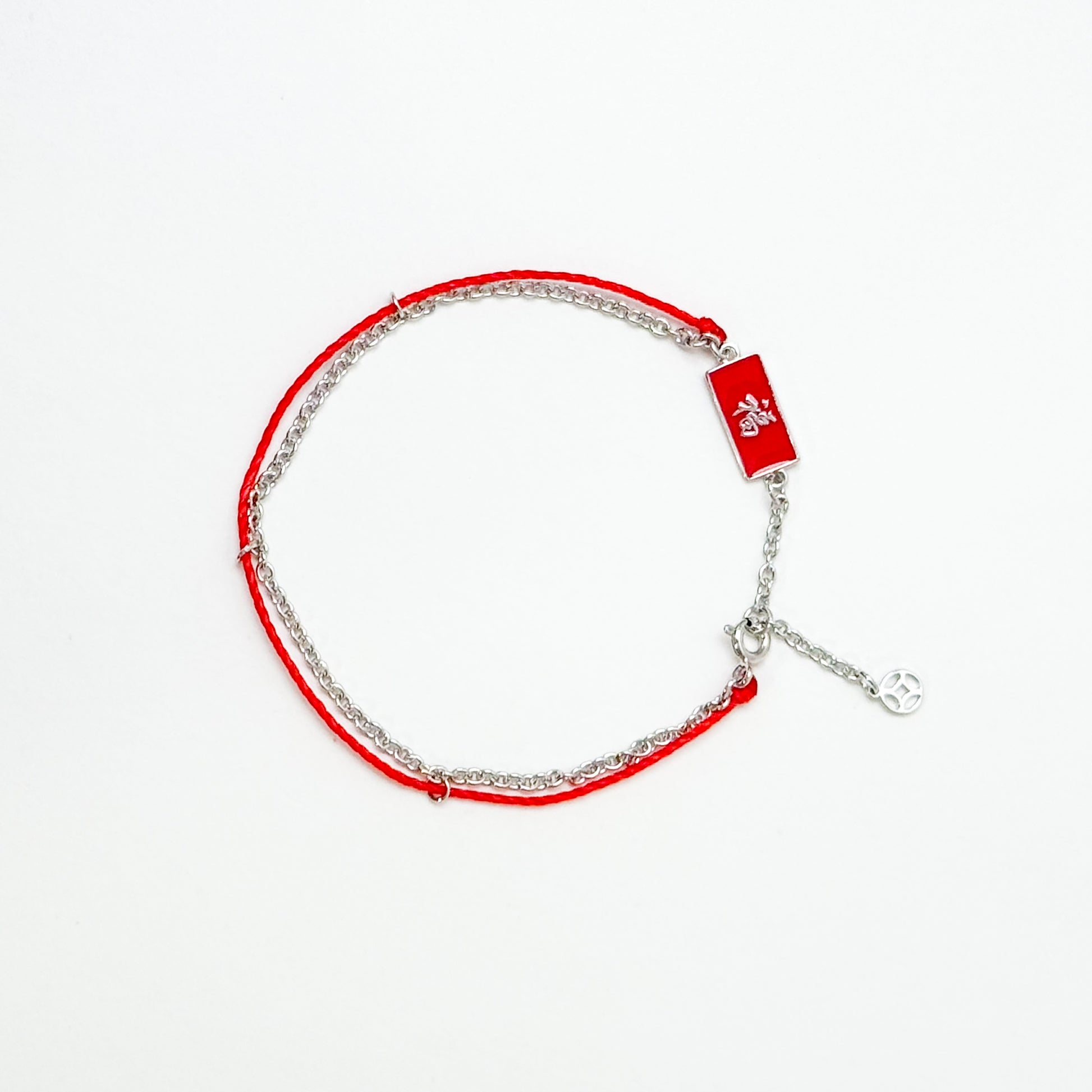 Bless and Protect Red String Bracelet in 14k white gold - Crowned lucky jewelry