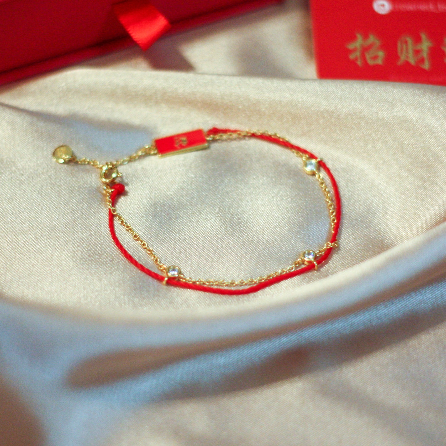 Gold Red String Good Luck Bracelet